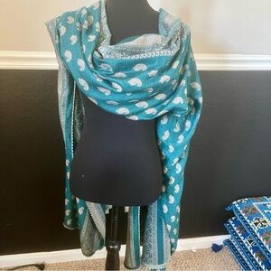 Pakistani Traditional Indian Shawl Turquoise Blue Embroidered Approximately 8Ft